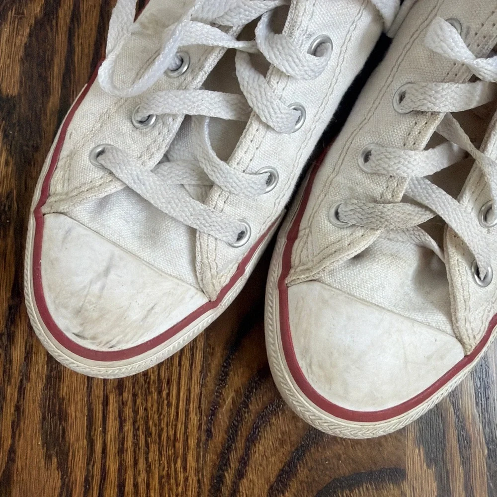 Converse White High Top Canvas Sneakers with Blue Insole Print